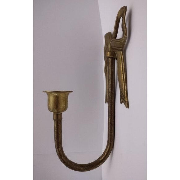 Brass Sconce Candle Holder Vintage Bow Wall Mount Taper 7-3/8" - Picture 2 of 5